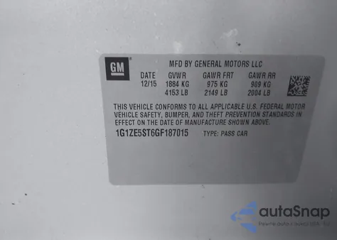 2016 Chevrolet Malibu 1Lt z USA, uszkodzony, nr VIN 1G1ZE5ST6GF187015